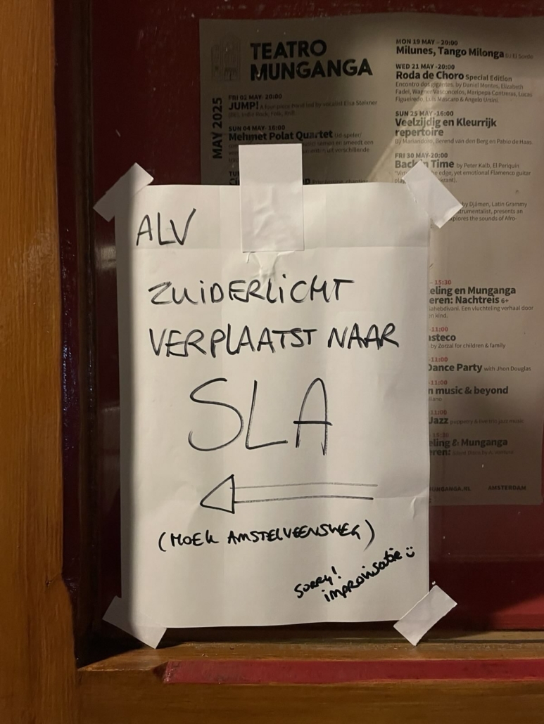 papier op deur met: Zuiderlicht verplaatst naar SLA